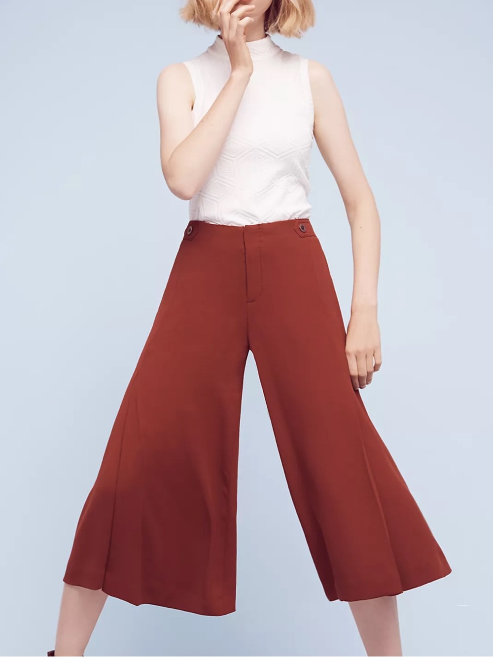 The Essential Culotte Anthropologie Brick Red wide leg cropped trousers 2